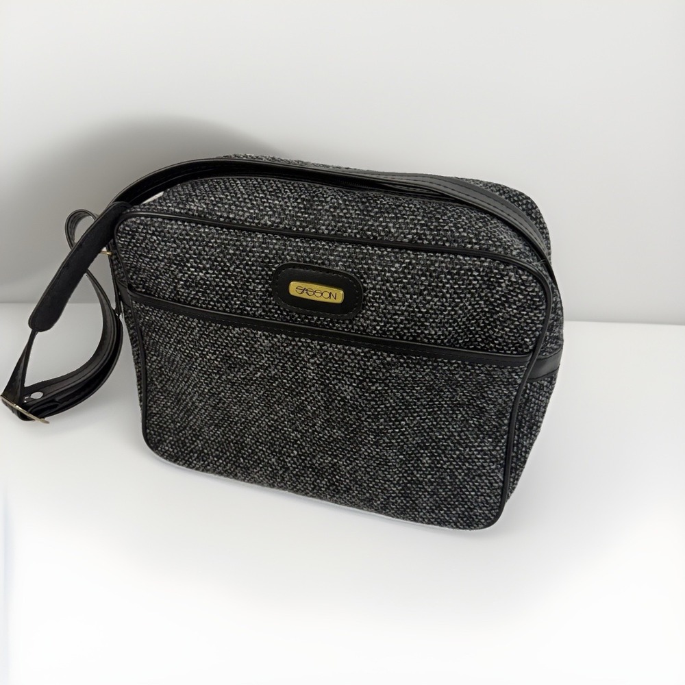 Vintage Sasson Shoulder Bag Tweed Messenger Laptop Luggage Travel Black/Gray